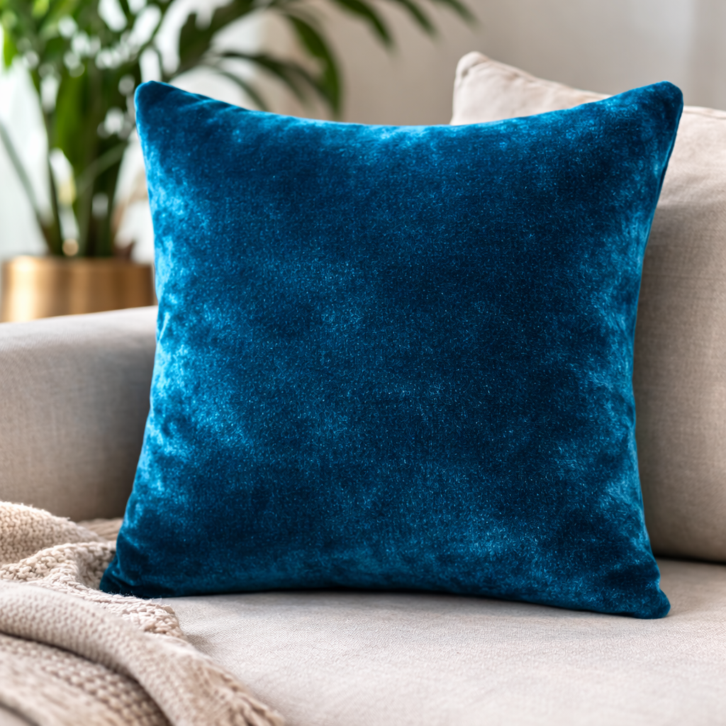 Teal Plain Velvet Cushion for Sofa | Soft Premium Velvet Cushion Home Decor