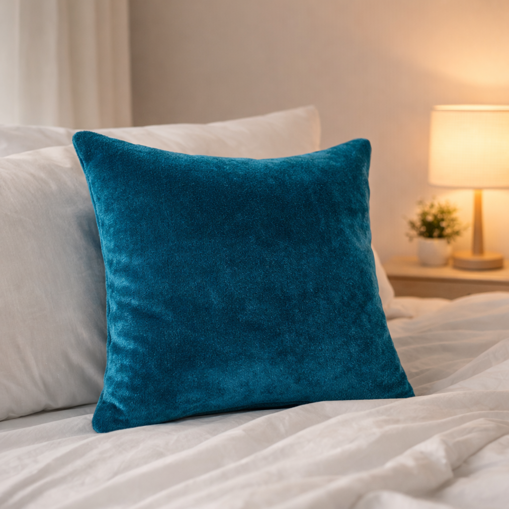 Teal Plain Velvet Cushion for Sofa | Soft Premium Velvet Cushion Home Decor