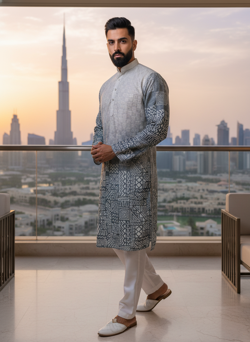 men poly rayon ethnic printed kurta modern traditional wear