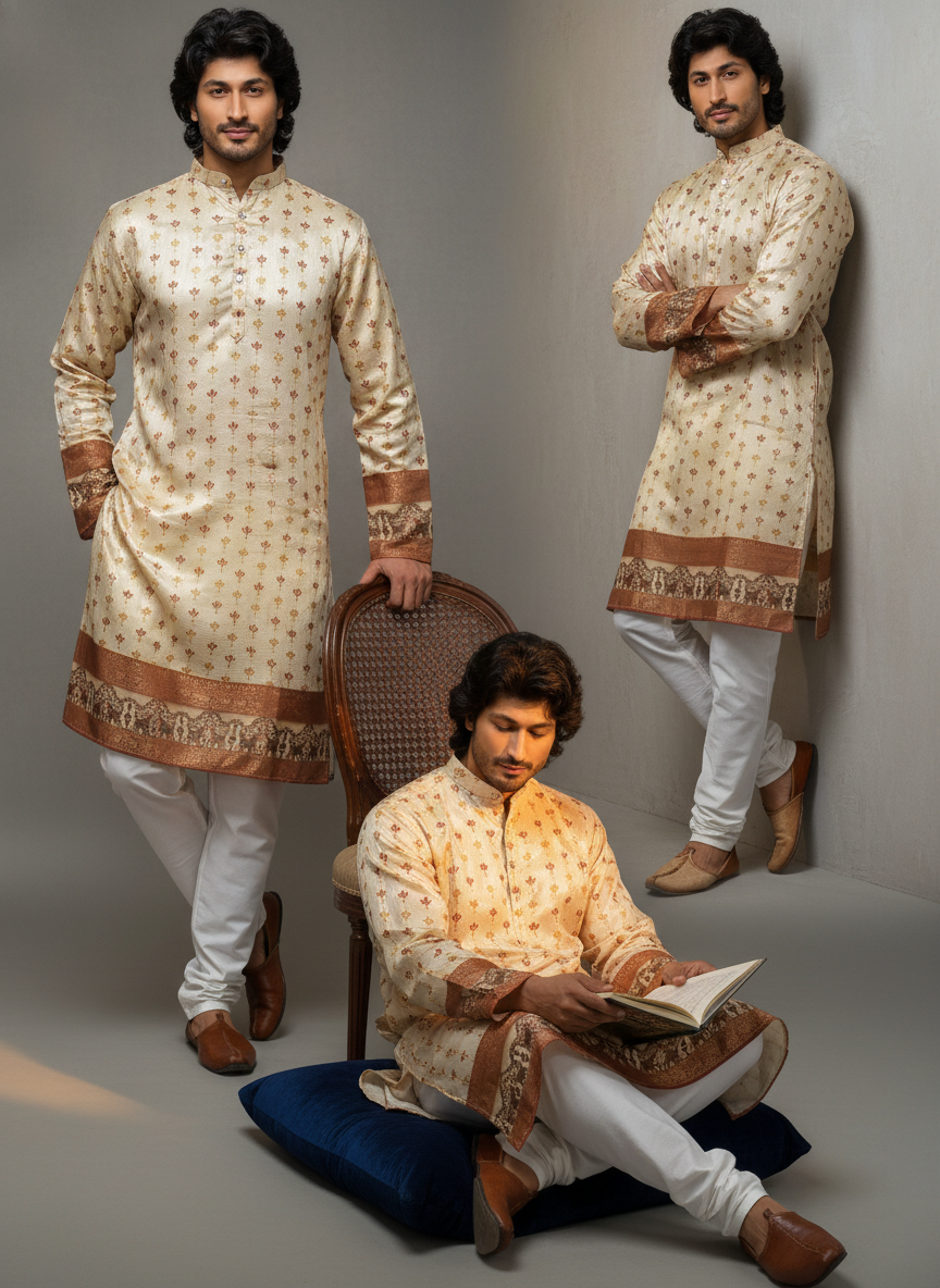 men cobra jacquard daman designer kurta ethnic wear