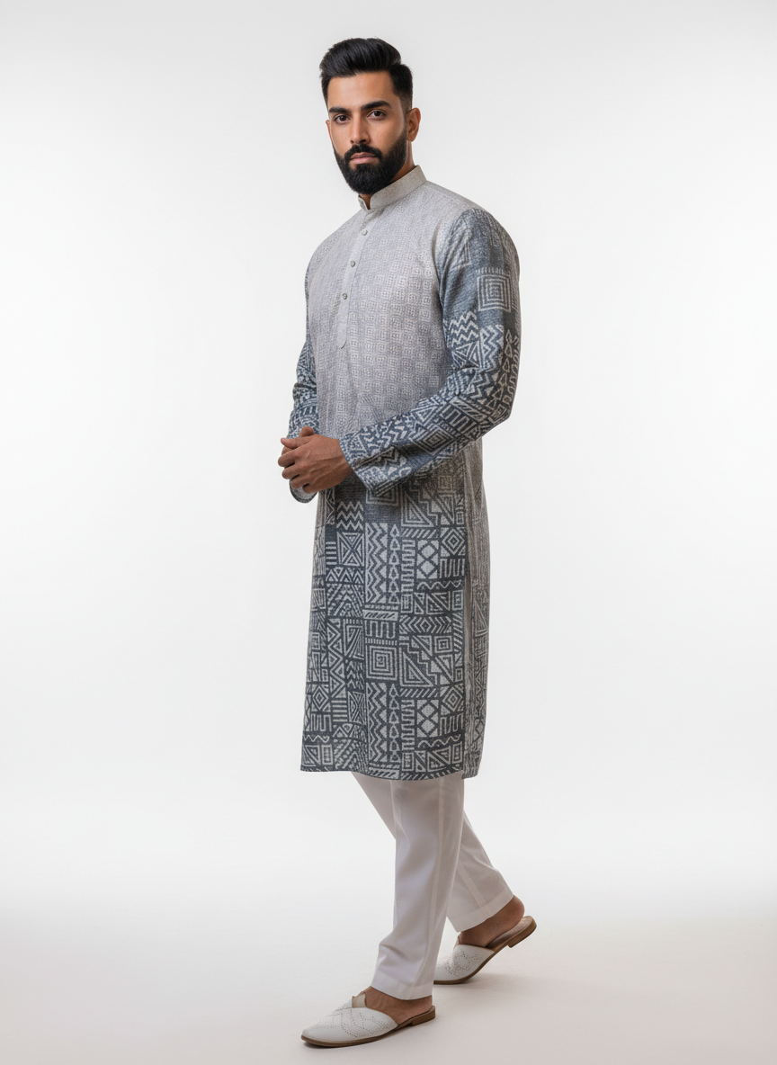men poly rayon ethnic printed kurta modern traditional wear