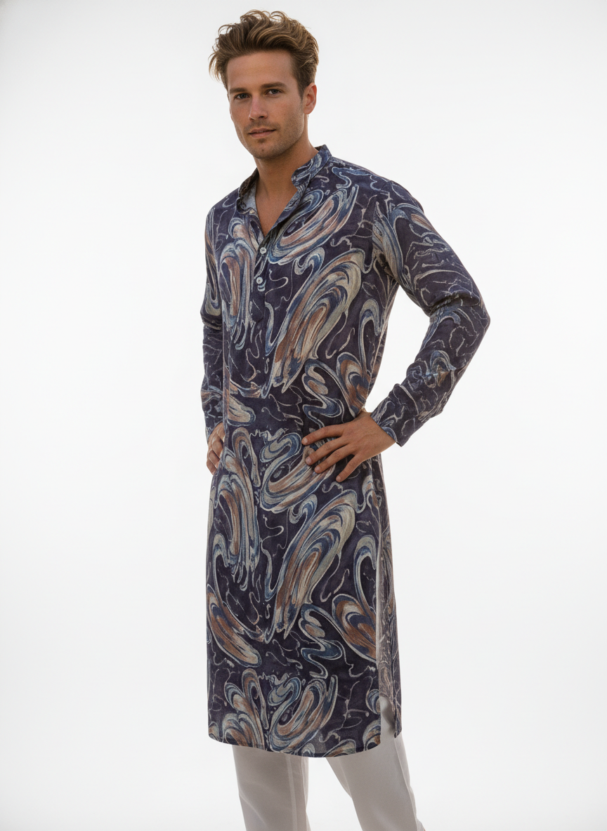 men viscose roman abstract printed kurta ethnic wear