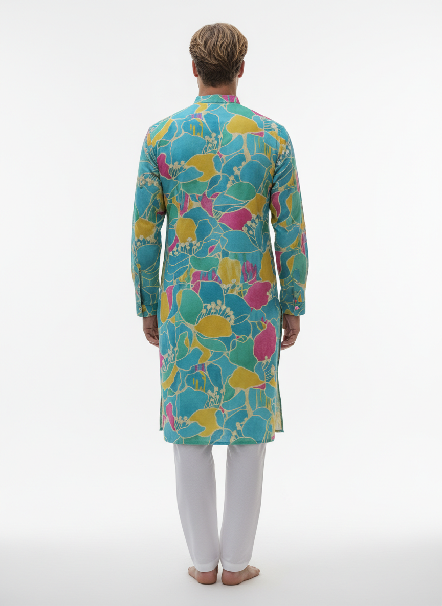 men viscose roman floral print straight kurta