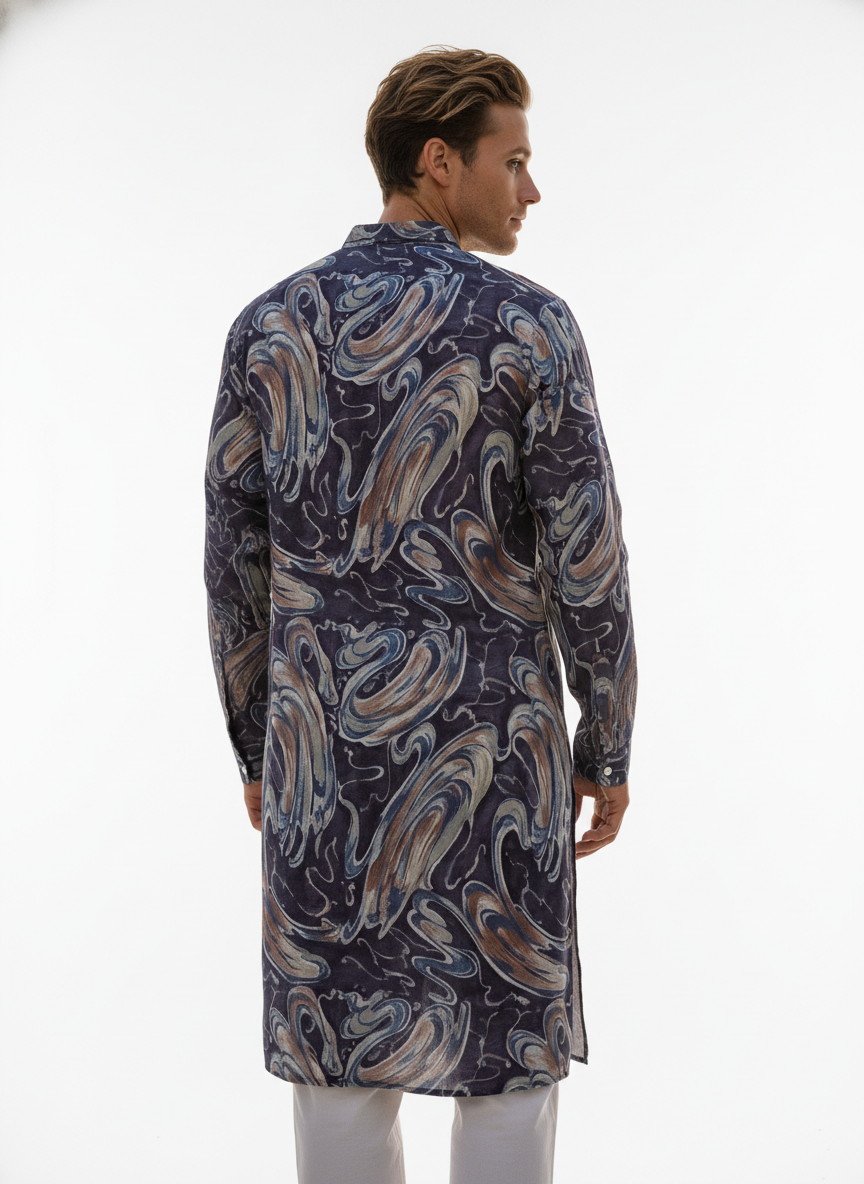 men viscose roman abstract printed kurta ethnic wear