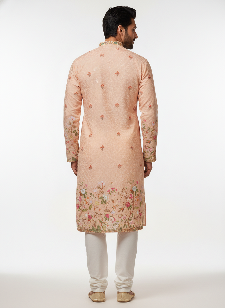 men poly rayon floral embroidered kurta festive ethnic wear