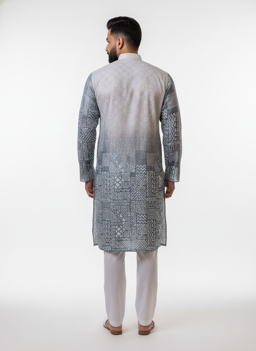 men poly rayon ethnic printed kurta modern traditional wear