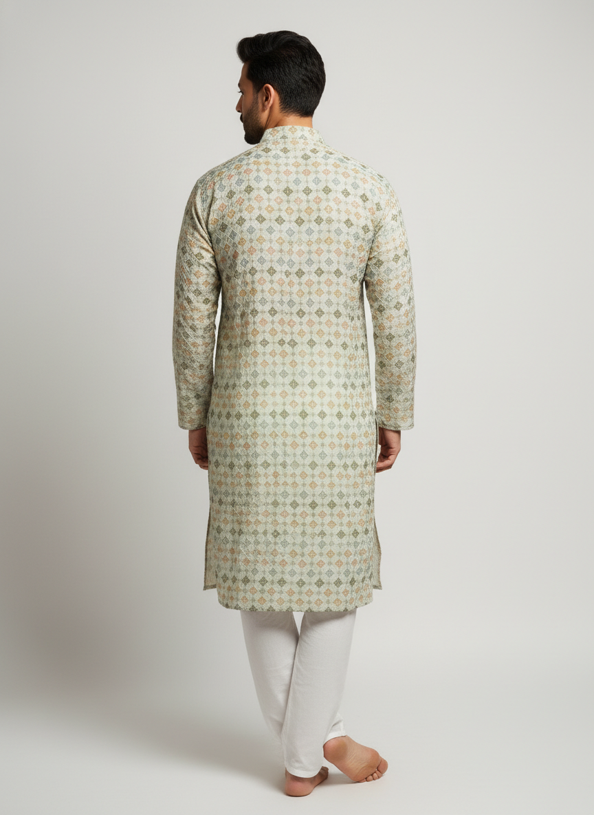 men poly rayon embroidered kurta straight fit ethnic wear