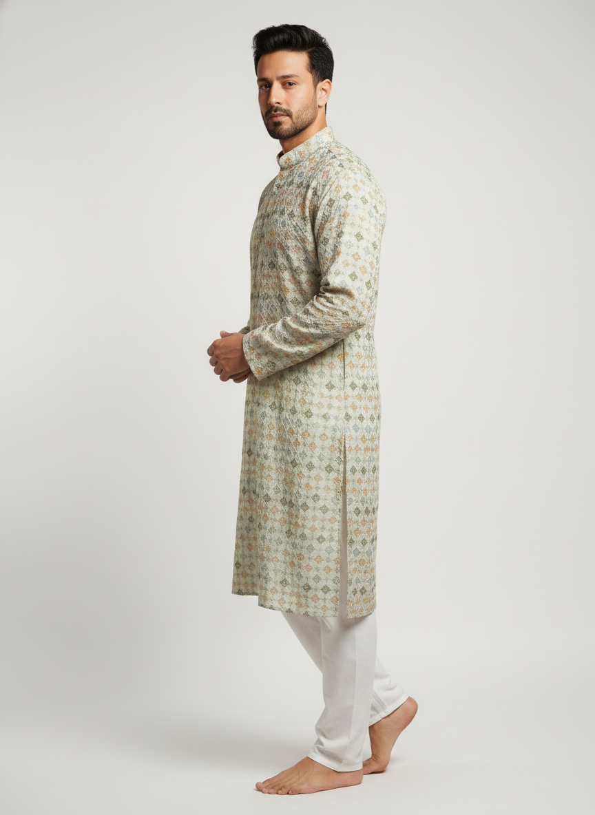 men poly rayon embroidered kurta straight fit ethnic wear