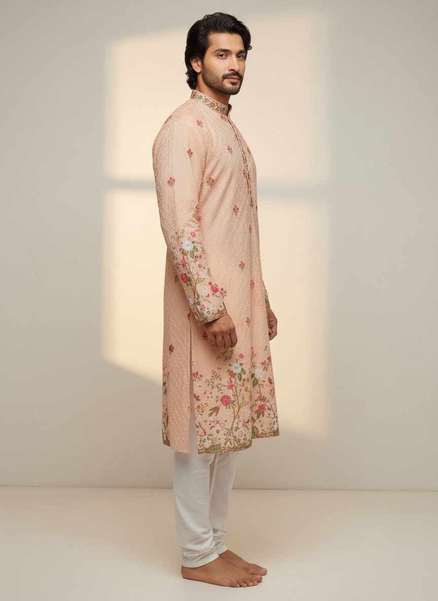 men poly rayon floral embroidered kurta festive ethnic wear