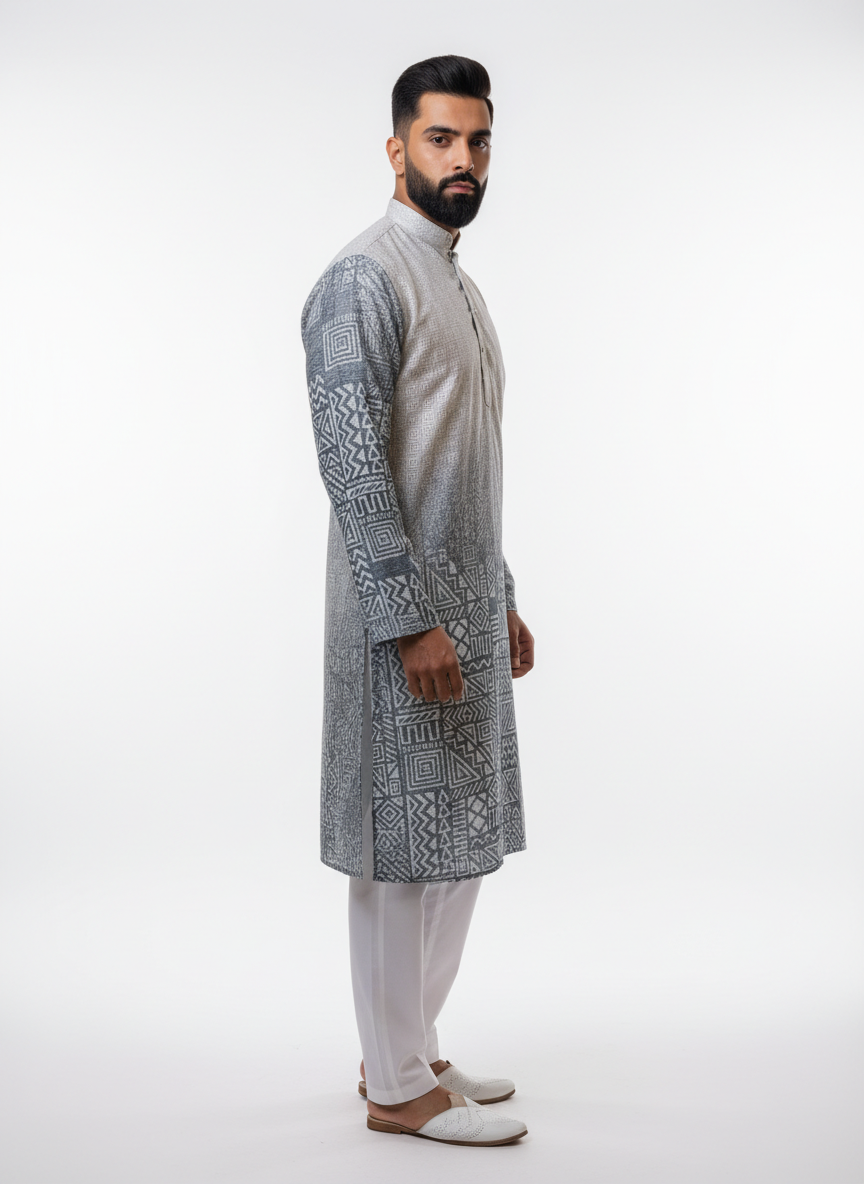 men poly rayon ethnic printed kurta modern traditional wear
