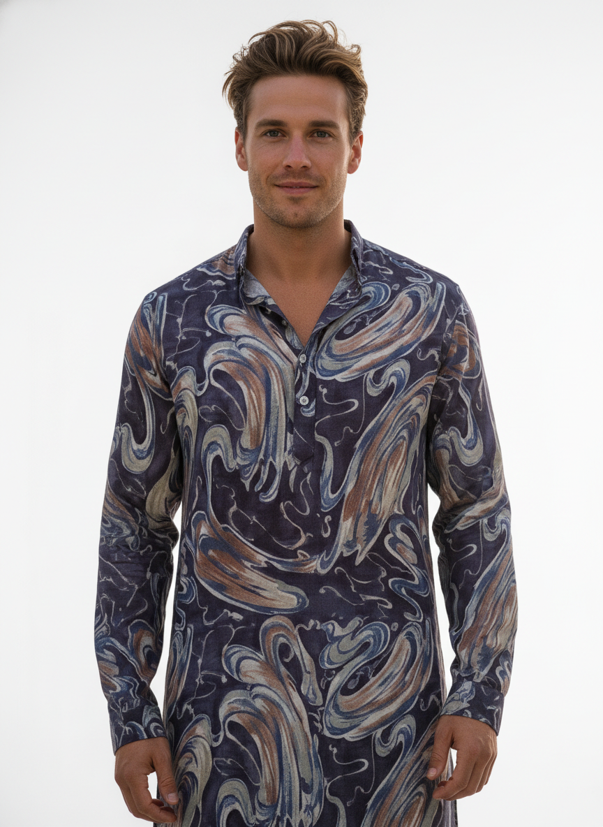 men viscose roman abstract printed kurta ethnic wear