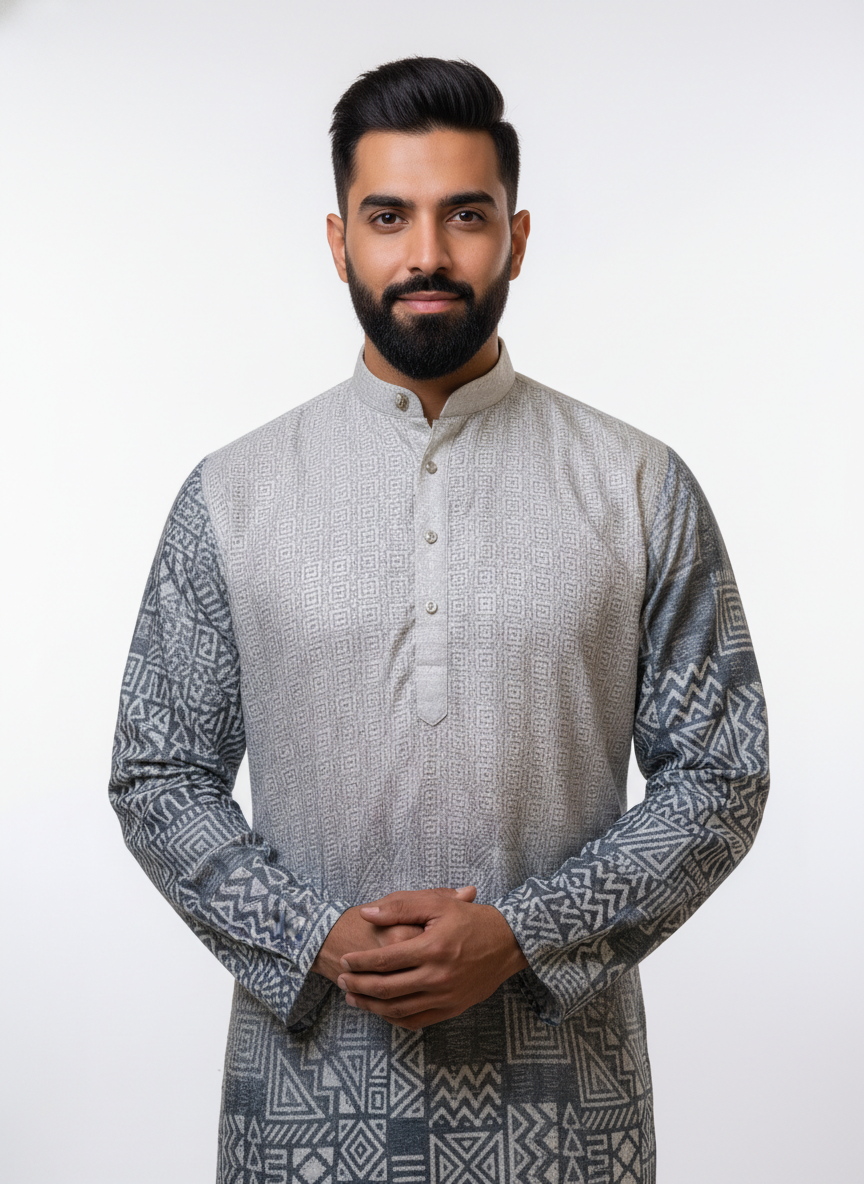 men poly rayon ethnic printed kurta modern traditional wear