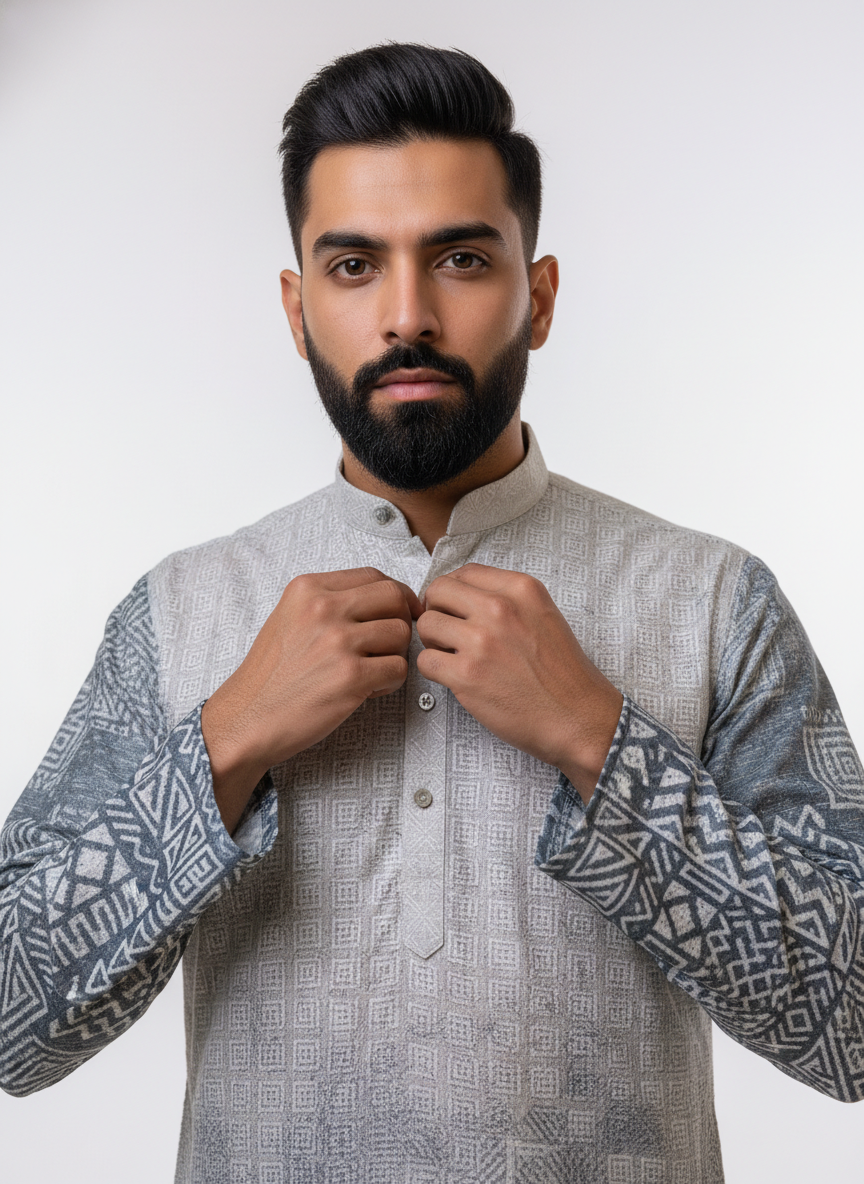 men poly rayon ethnic printed kurta modern traditional wear