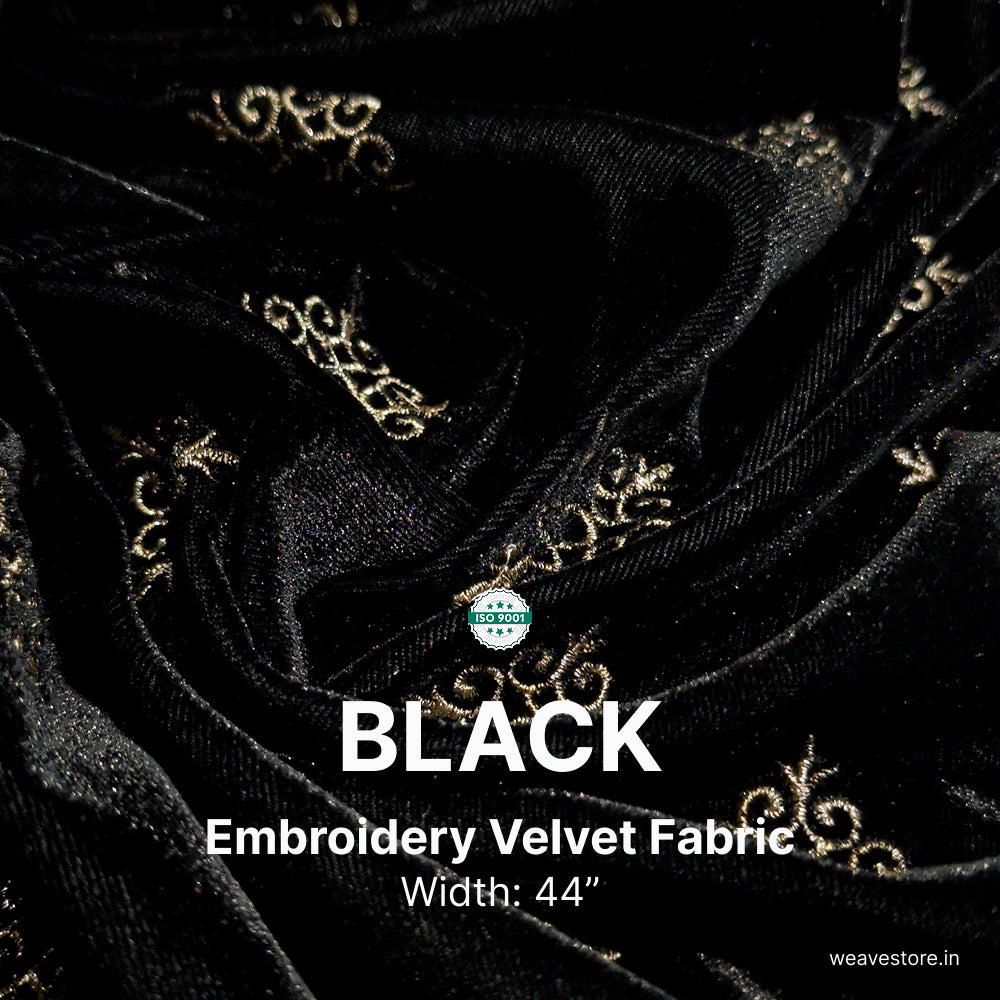 Embroidery Velvet Fabric – Kite Butti Design | Premium Soft Velvet Fabric for Kurti, Blouse & Designer Wear