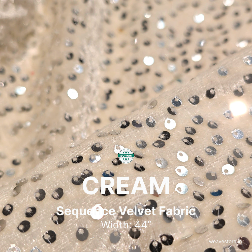 Cream Sequin Velvet Fabric – Premium Party Wear Finish | 1 Meter