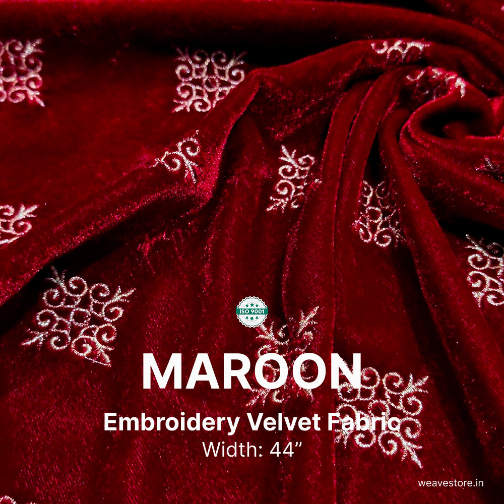 Embroidery Velvet Fabric – Kite Butti Design | Premium Soft Velvet Fabric for Kurti, Blouse & Designer Wear