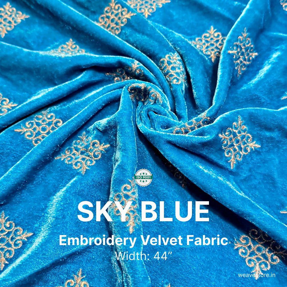 Embroidery Velvet Fabric – Kite Butti Design | Premium Soft Velvet Fabric for Kurti, Blouse & Designer Wear