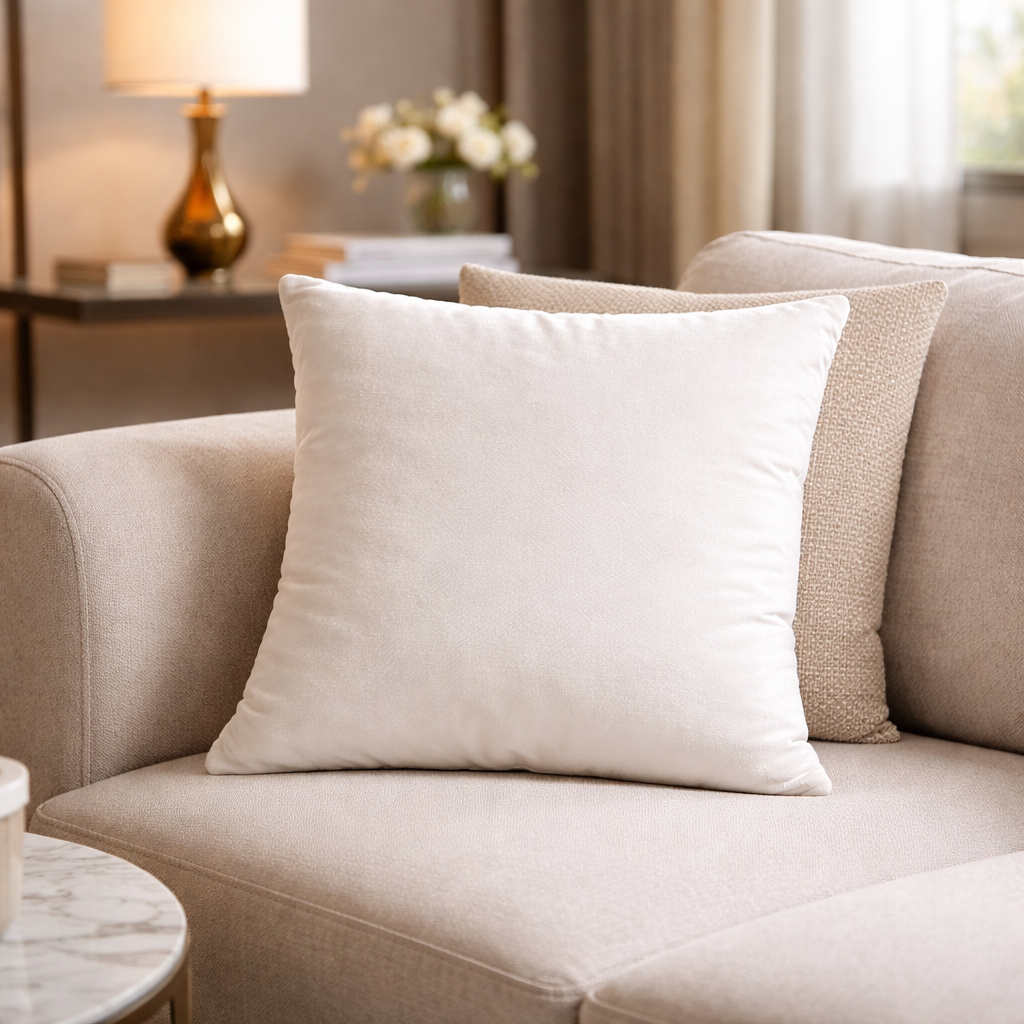 White Plain Velvet Cushion for Sofa | Soft Premium Velvet Cushion Home Decor