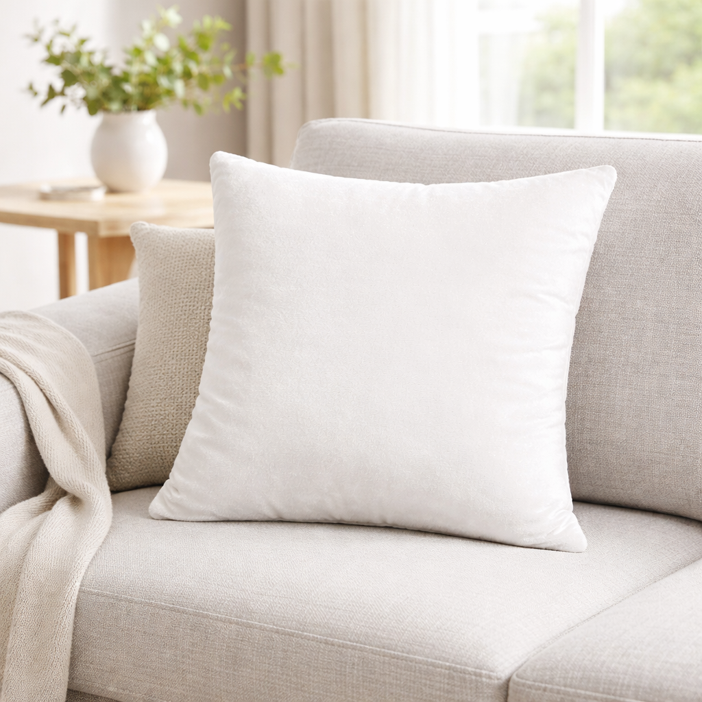 White Plain Velvet Cushion for Sofa | Soft Premium Velvet Cushion Home Decor