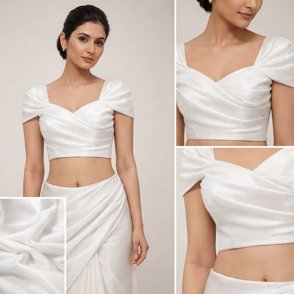 Solid Velvet Fabric for Blouse – Plain Unstitched Velvet Cloth – White – 1 Meter