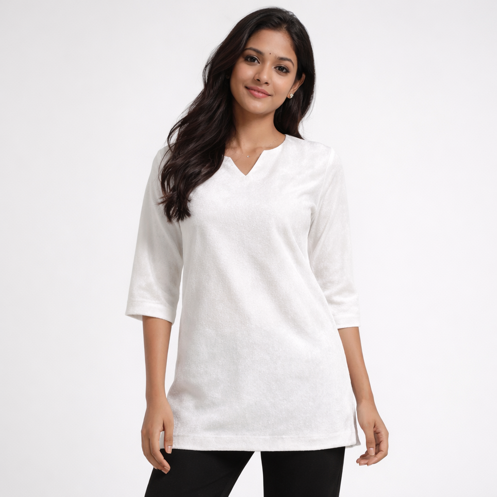 Solid Velvet Fabric for Blouse – Plain Unstitched Velvet Cloth – White – 1 Meter