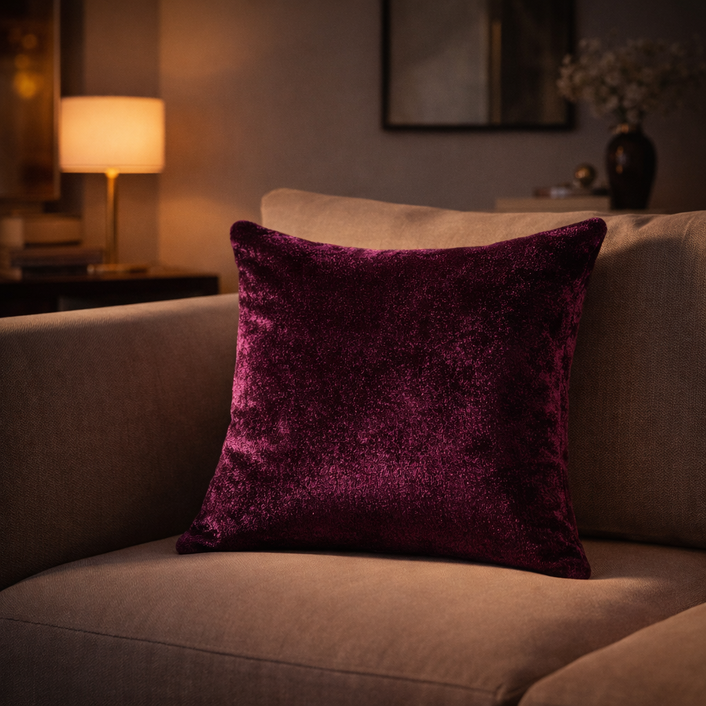 Wine Plain Velvet Cushion for Sofa | Soft Premium Velvet Cushion Home Decor