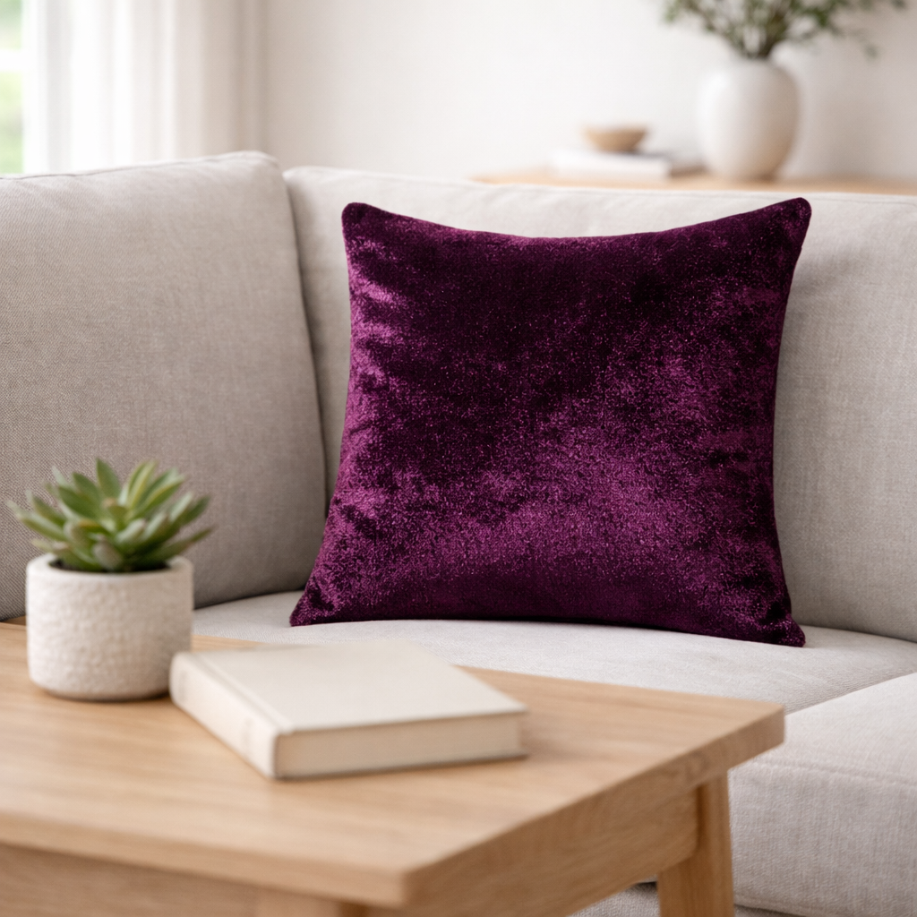 Wine Plain Velvet Cushion for Sofa | Soft Premium Velvet Cushion Home Decor