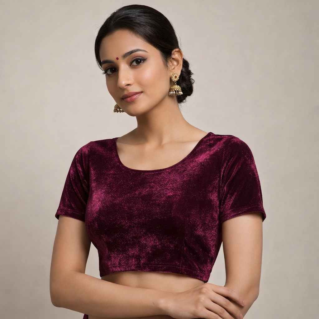 Solid Velvet Fabric for Blouse – Plain Unstitched Velvet Cloth – Wine – 1 Meter